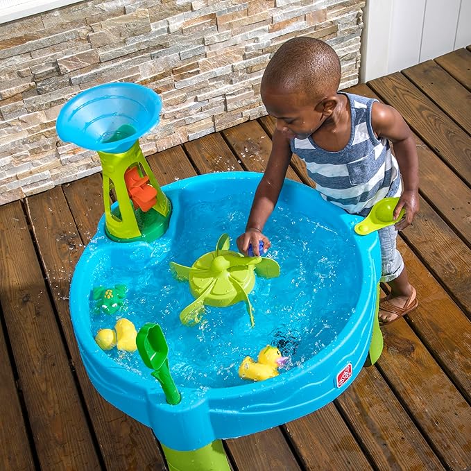 Step 2 Duck Dive Water Table, Outdoor Kids Water Sensory Table with Water Tower, Ages 18-72 Months, 5 Piece Water Toy Accessories, Multicolor