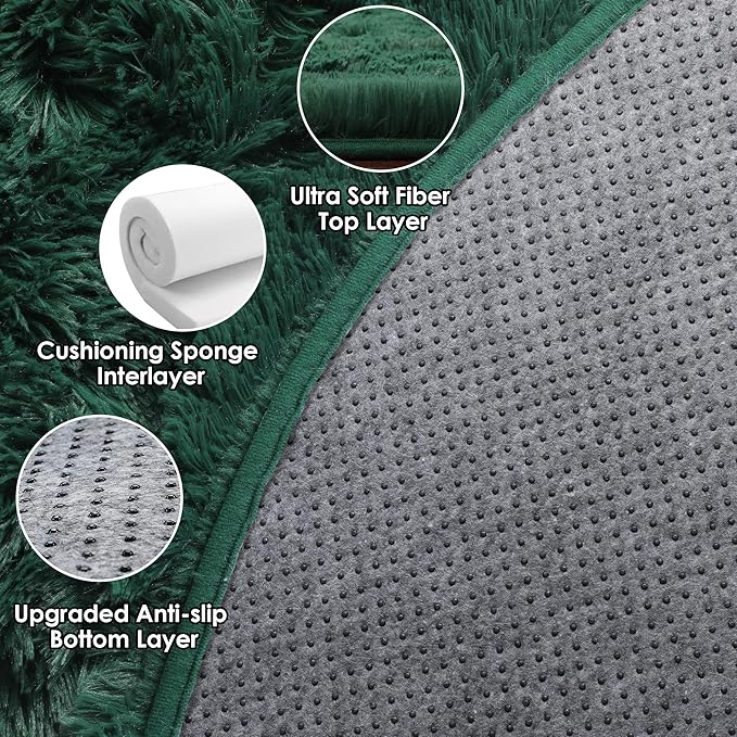 ONASAR Dark Green Round Area Rug 4x4, Soft Bedroom Circle Rugs for Kids Girls Teen Room, Cute Furry Plush Shaggy Carpet for Baby Nursery Living Room Playroom Dorm Christmas Home Decor