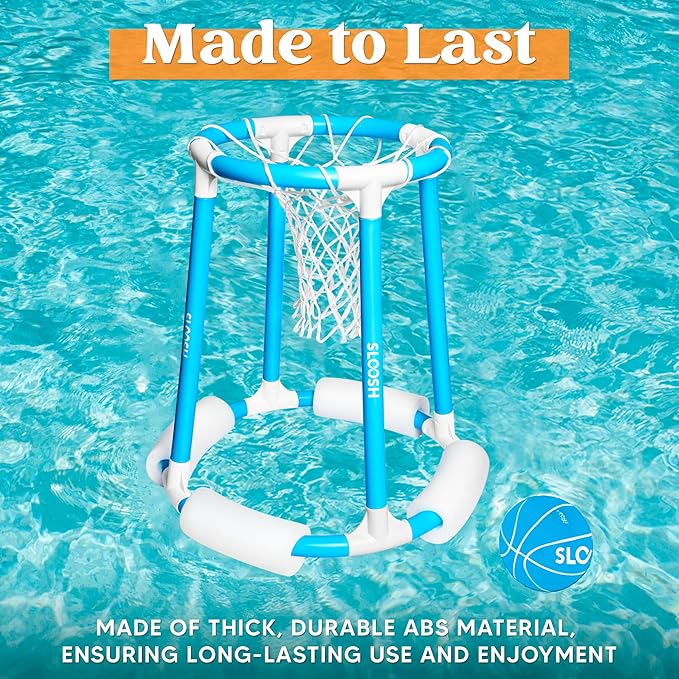 Sloosh Pool Basketball Hoop Set, Floating Basketball Pool Game, Swimming Floats Toys with Balls Pump, Summer Outdoor Water Play Toy for Kids and Adults (Blue)