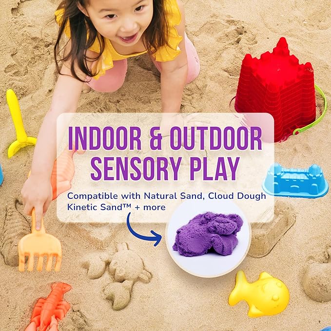Click N' Play Toddler Beach Toys for Kids 3-10 - 13 Piece Sand Toys Including Sand Bucket, Watering Can, Rake, Shovel, 9 Sand Molds, and Mesh Beach Toy Bag - Beach Sandbox Toys for Toddlers & Kids