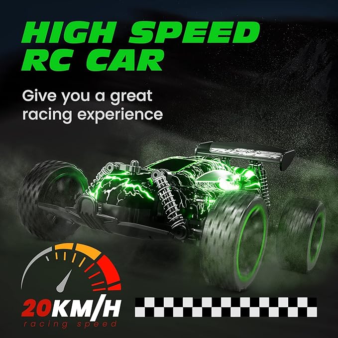 Tecnock RC Cars Remote Control Car for Boys and Girls, 1:18 Scale RC Car with LED Lights, 2.4GHz 2WD All-Terrain RC Truck, Rechargeable Battery for 50-Min Play, Gifts for Kids