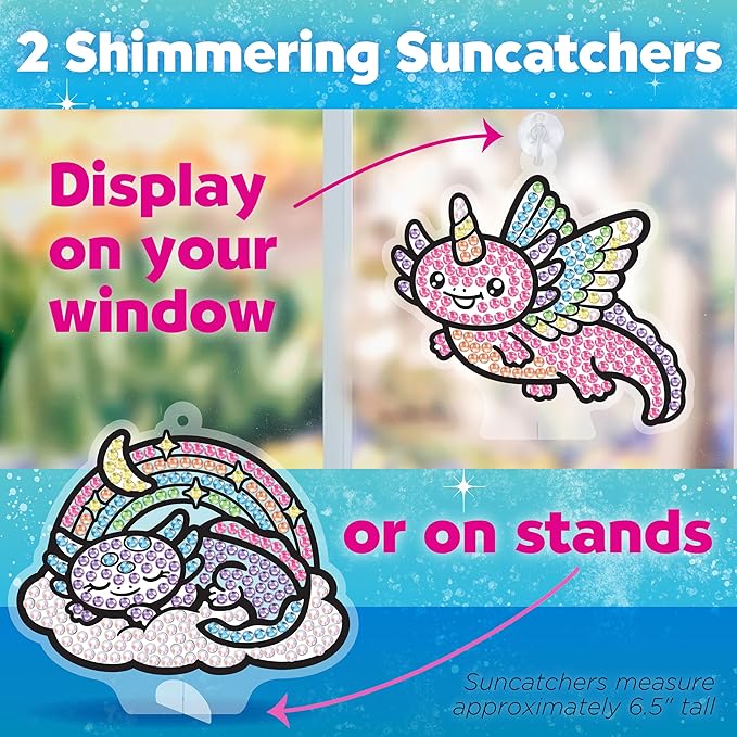 Creativity for Kids Big Gem Diamond Painting Kit: Axolotl Stickers & Suncatcher Kit - Diamond Painting Kits for Kids, Boys and Girls Art & Craft Kit Age 6-8+, Axolotl Toys and Christmas Gifts for Kids