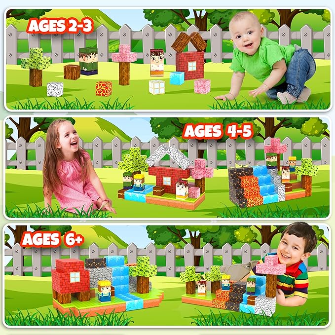 RICCLE Magnetic Blocks for Kids - 120 PCS Build Magnetic Building Blocks Toddler STEM Sensory Outdoor Toys for 3+ Year Old Boys & Girls, Educational & Learning Toys for Ages 4-12