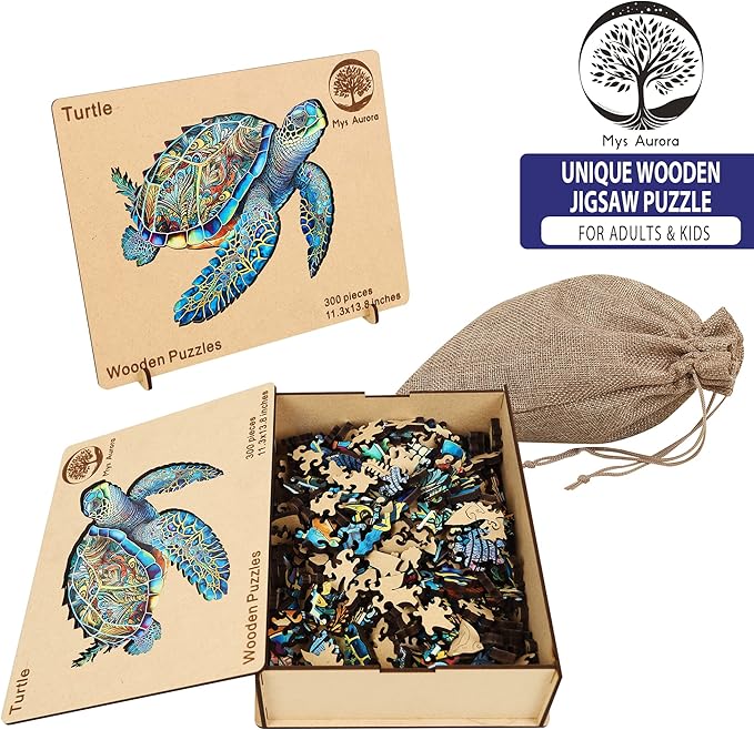 Wooden Puzzles, Sea Turtle Jigsaw Puzzles 300 Pieces, Unique Shaped Wooden Puzzle for Adults and Kids, Family Game 11.3 x 13.8 Inch