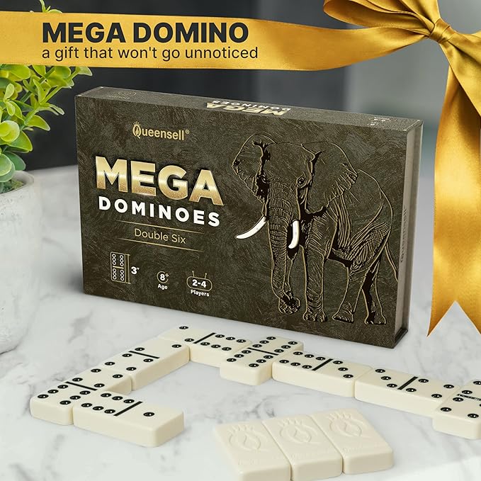 Mega Large 3" Dominoes Set for Adults and Kids – Dominoes Double 6 Classic Board Games – Double Six Domino Set with 28 Tiles and Gift Case, Juegos de Mesa (MEGA)