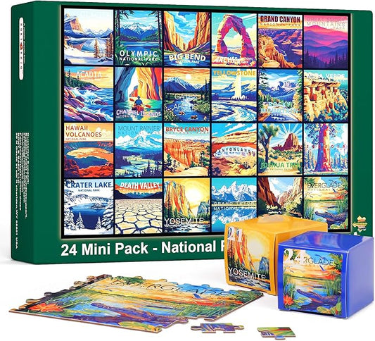 rokt&razo, 24 National Parks, 1000 Piece, 24 Mini Pack Jigsaw Puzzle, 27.5 x 19.7 inches, Daily Challenge Pack with Reference Poster
