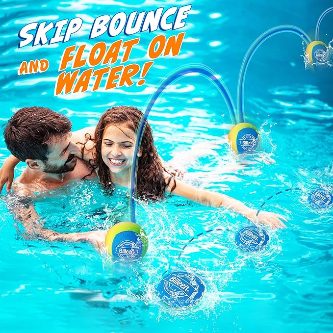 5Pcs Water Skipping Balls Set for Pool Play, Multi-Colored Splash Water Bouncing Balls, Fun Water Pool Beach Swim Toys & Games for Kids 3+ 4-8-12 and Adults