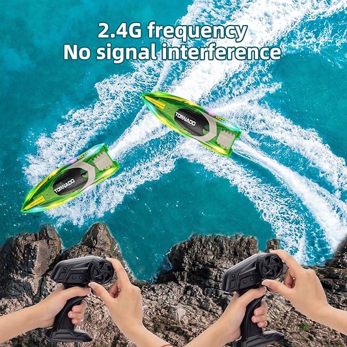 Remote Control Boats for 8-12, 15+ MPH Fast RC Boat with LED Lights, 2.4G RC Electric Speed Boats Pool and Lakes Toys for Kids