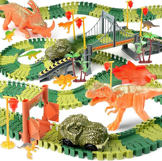 Dinosaur Track Toys for Kids 3-5 4-7 - Best Birthday Gifts for Boys Ages 3 4 5 6 7 Year Old - Flexible Dinosaur Race Car Track Set, Create a Dino World Adventure