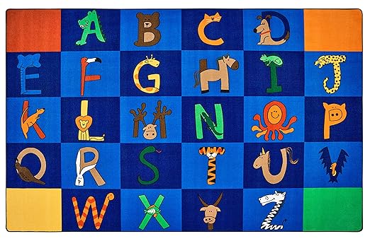 Carpets for Kids 5512 A to Z Animals Literacy Classroom Seating Rug 7ft 6in x 12ft Rectangle Blue