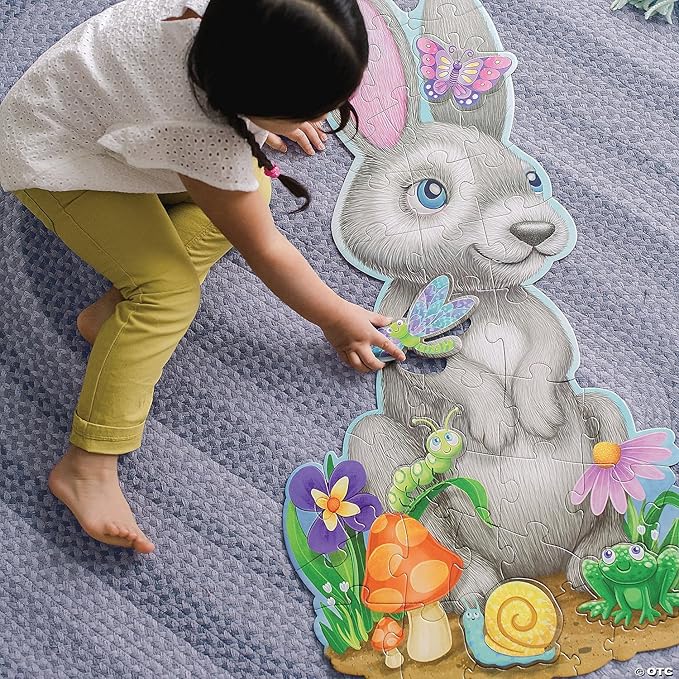Peaceable Kingdom Shimmery Bunny Shaped 41 Piece Floor Puzzle, 3 feet x 2 feet - Great Easter Basket Stuffers and Easter Gifts for 3 Year Olds, 4 Year Olds & Up