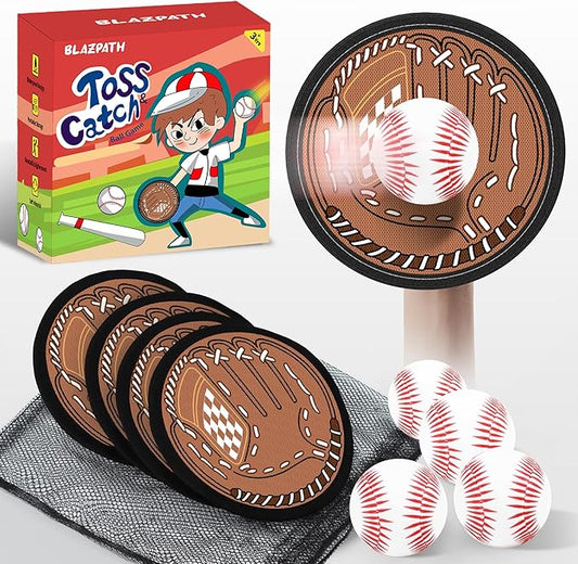 Toss and Catch Soft Ball Game Set Toys for Kids 3 4 5 6 Boy Girl, Toddler Baby Beginner Sticky Baseball Softball Catcher Glove Mitt Pad Paddle, Outdoor Indoor Tennis Ball Catching Sports Toys