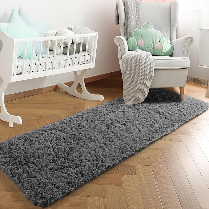 PAGISOFE Super Soft Runner Rugs for Hallway 2x6 Ft,Grey Fluffy Rug Home Decor Aesthetic, Fuzzy Plush Long Bedside Rugs for Room Decor Indoor Fluffy Shaggy Furry Throw Rug for Teen Dorm Nursery