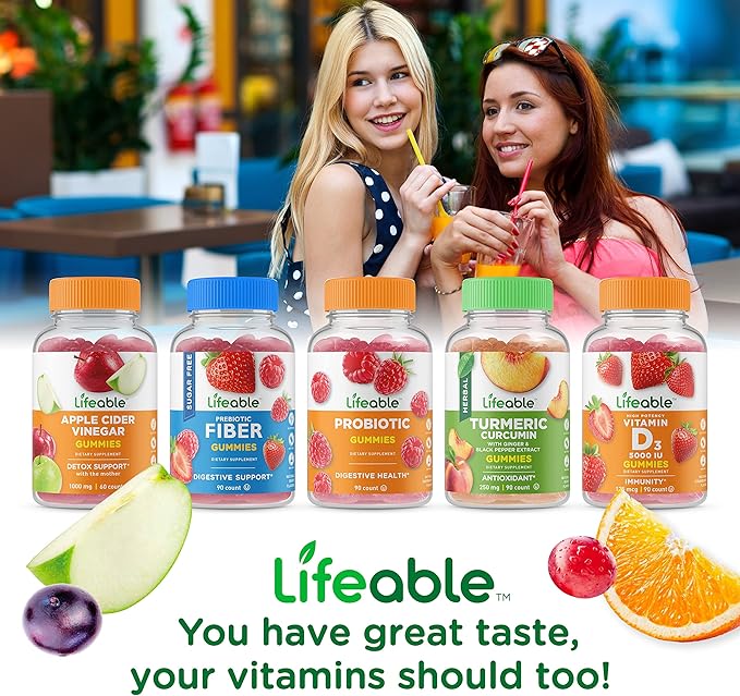 Lifeable Sugar Free Probiotics with Prebiotics Fiber – Great Tasting Natural Flavor Gummy Supplement – Keto Friendly Chewable – for Gut Health and Immune Support – for Adults, Man, Women – 90 Gummies