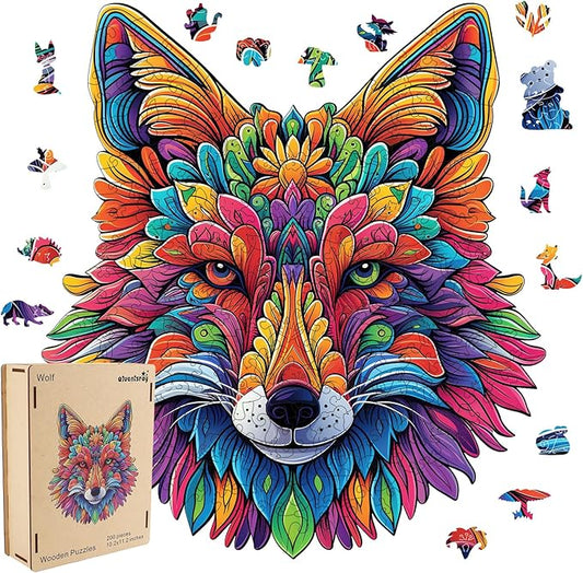 Original Wooden Jigsaw Puzzles 500 Pieces-Wolf,15.4x17in,Royal,Wooden Puzzles for Adults,Unique Shape Animal Adult Puzzles,Irregular Wood Puzzles Best Gift for Adults and Kids Family Game