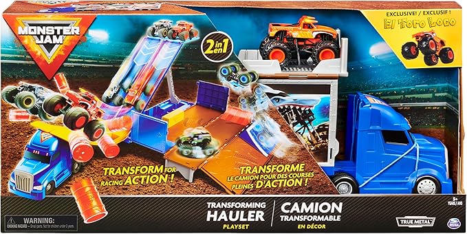 Monster Jam, Transforming Hauler Playset and Storage with Exclusive El Toro Loco Monster Truck, 1:64 Scale, Kids Toys for Boys and Girls Ages 4 and Up