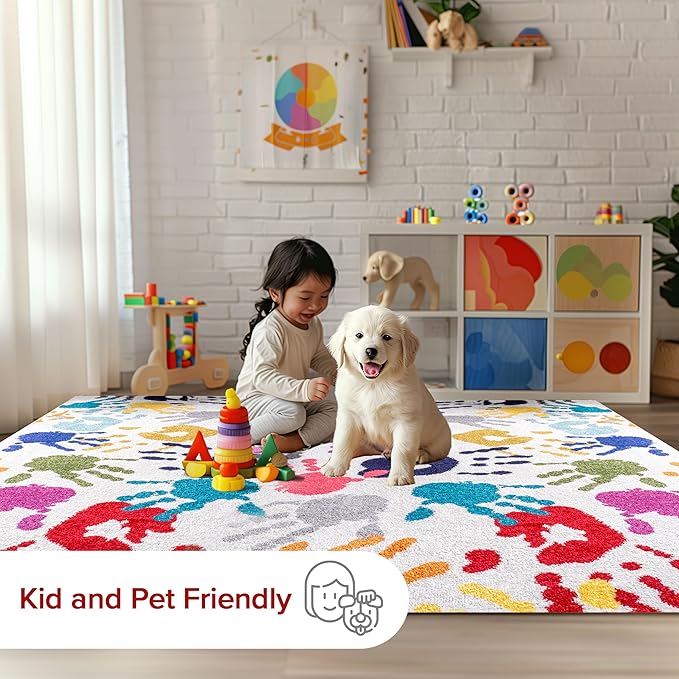 nuLOOM Pinkie Handprint Kids Area Rug, 5' Round, Multi