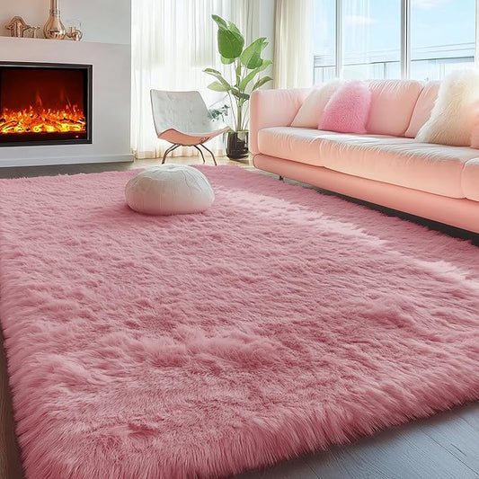 PAGISOFE Blush Pink Fluffy Shag Area Rugs for Bedroom Girls 5x7, Soft Fuzzy Shaggy Rugs for Kids Room Plush Furry Living Room Carpet Girls Teen Dorm Rugs for Home Decor Aesthetic, Nursery