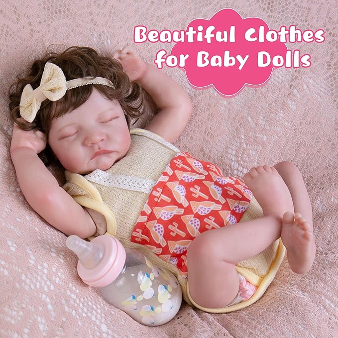 Reborn Baby Dolls Clothes Girl Yellow Baby Clothes 17-22 Inches Newborn Outfit and Accessories for Girls' Clothing