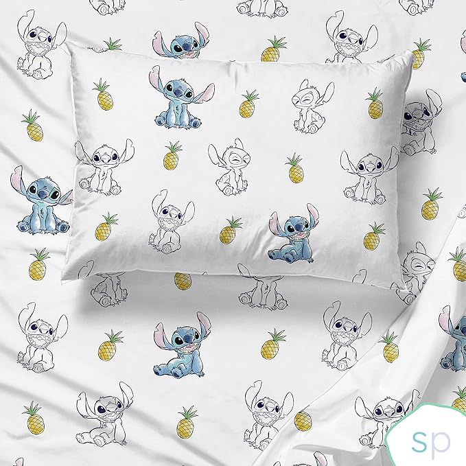 Saturday Park Disney Lilo & Stitch Watercolor Vibes Full Sheet Set - 4 Piece 100% Organic Cotton Sheets - GOTS & Oeko-TEX Certified (Disney Official)
