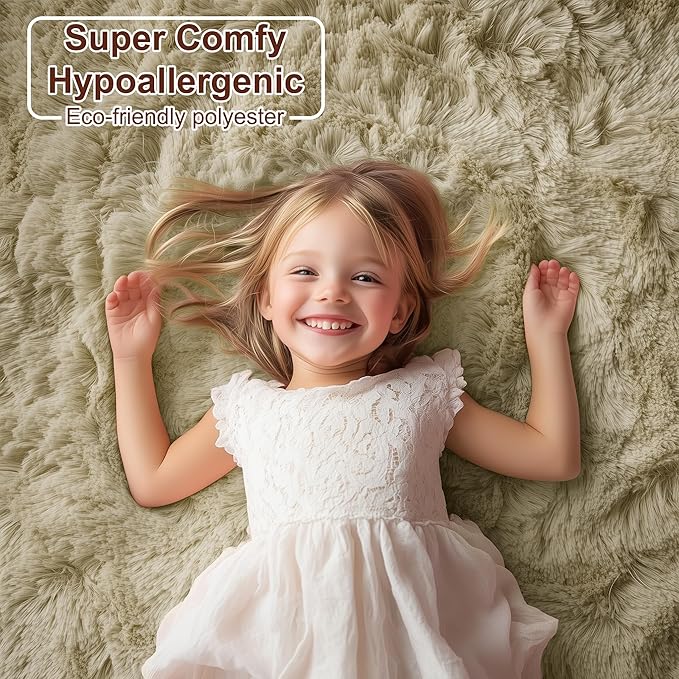 PAGISOFE Fluffy Large Living Room 5x7 Area Rugs,Fuzzy Shag Shaggy Rug Soft Plush Fur Beige Carpet for Room Decor,Indoor Modern Rugs for Living Room Bedroom Dorm Kids Room Decor Nursery Beige Rug