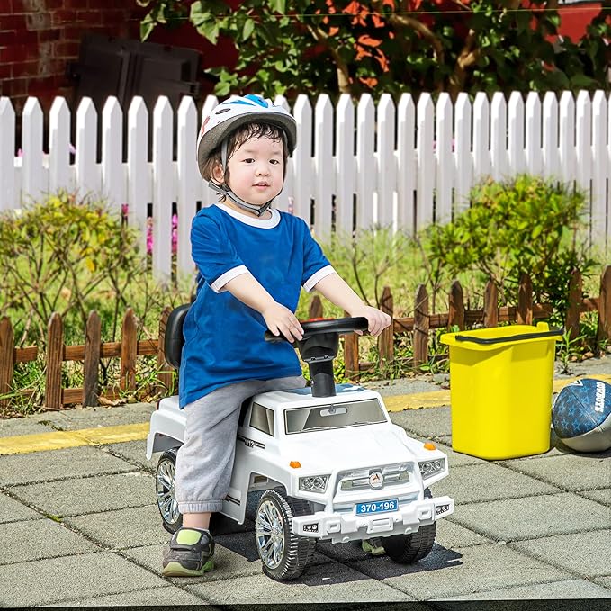 Aosom Kids Ride on Push Car, SUV Style Sliding Walking Car for Toddle with Horn, Music, Working Lights, Hidden Storage and Anti-Dumping System, White