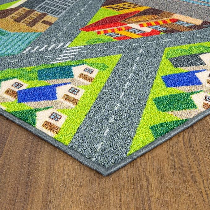 KC CUBS Road Play Map City Car Vehicle Traffic Educational Learning & Fun Game Area Non Slip Boy & Girl Kids Rug Carpet for Children Bedroom, Toddler Classroom & Baby Playroom Mat, Playtime Activity