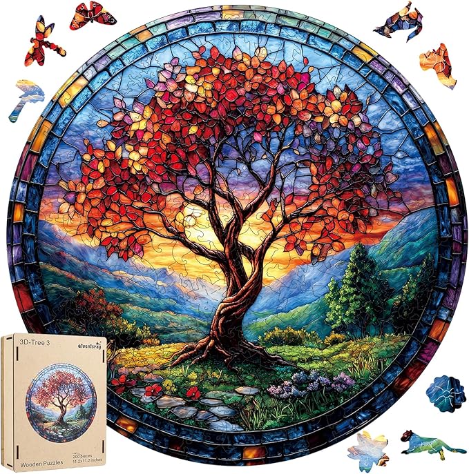 Wooden Puzzles for Adults, Tree of Life Redwood Tree Jigsaw Puzzles 200pcs,11.2x112in, Medium, Unique Shape Adult Puzzles,Irregular Wood Creative for Adults and Kids Family Game