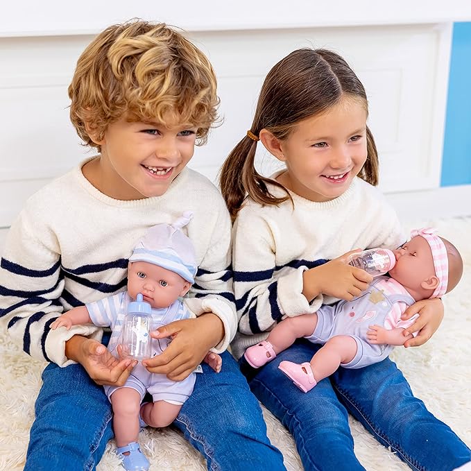 Berenguer Boutique 30050 TWINS- 15” Soft Body Baby Dolls - 12 Piece Gift Set with Open/Close Eyes- Perfect for Children 2+