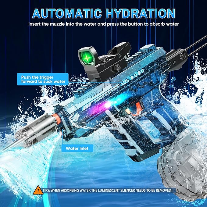 Automatic Electric Water Gun with Light Up, 26-32 FT Long Range Powerful Squirt Guns with 800CC Large Capacity for Adults Kids, Water Blaster Pistol Outdoor Summer Toys for Pool Beach Party