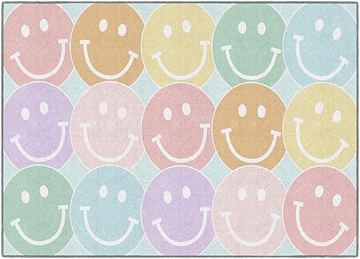 Flagship Carpets Schoolgirl Style Pastel Rainbow Smileys Educational Area Rug for Kids Room Seating Décor, Children's Classroom, Play Carpet for Teaching and Playroom, 5' x 7'6", Multi