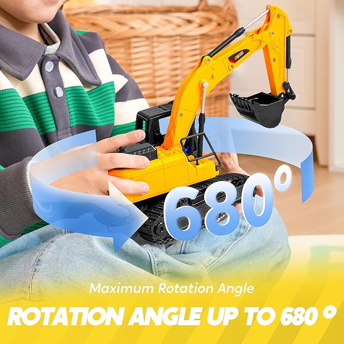 JOYIN Remote Control Excavator Toys for Boys, 2.4Ghz RC Play Excavator with Light, Construction Toys for Boys 3-5 4-7 8-12 Year Old Kids, Birthday Gift