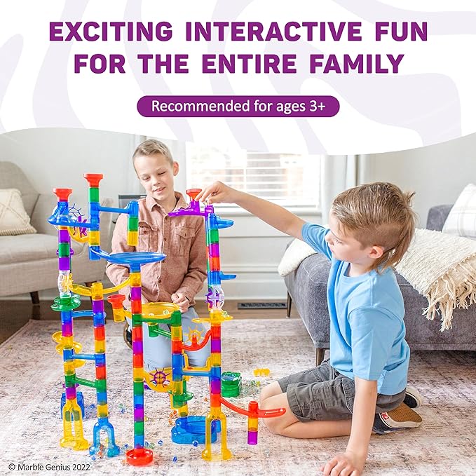 Marble Genius Marble Run - 300 Complete Pieces Maze Track Easter Toys for Adults, Teens, Toddlers & Kids Aged 4-8 Years Old, (181 Translucent Marbulous Pieces + 119 Glass-Marble Set), Extreme Set