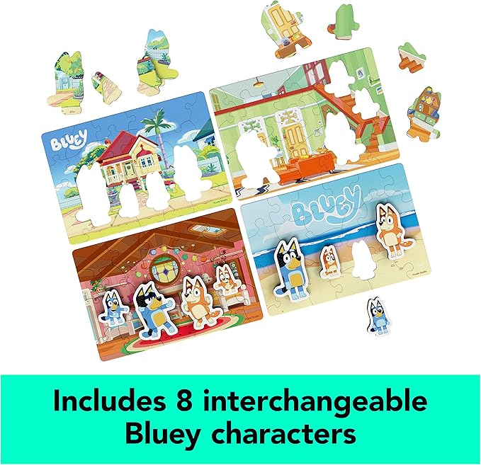 Spin Master Games, Bluey Puzzles 4-Pack, Wooden Jigsaw Puzzles for Preschoolers, 24 Pieces Each, Interchangeable Pieces, Bluey Birthday Gifts, for Kids Ages 3 & Up
