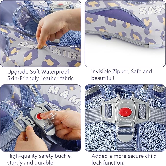 Mambobaby Float Add Tail Baby Swim Float with Canopy Solid Pool Infant Swim Trainer Swimming Training Lying Air Free Water Floats Non-Inflatable Waist Swim Ring for Toddlers (Leopard)