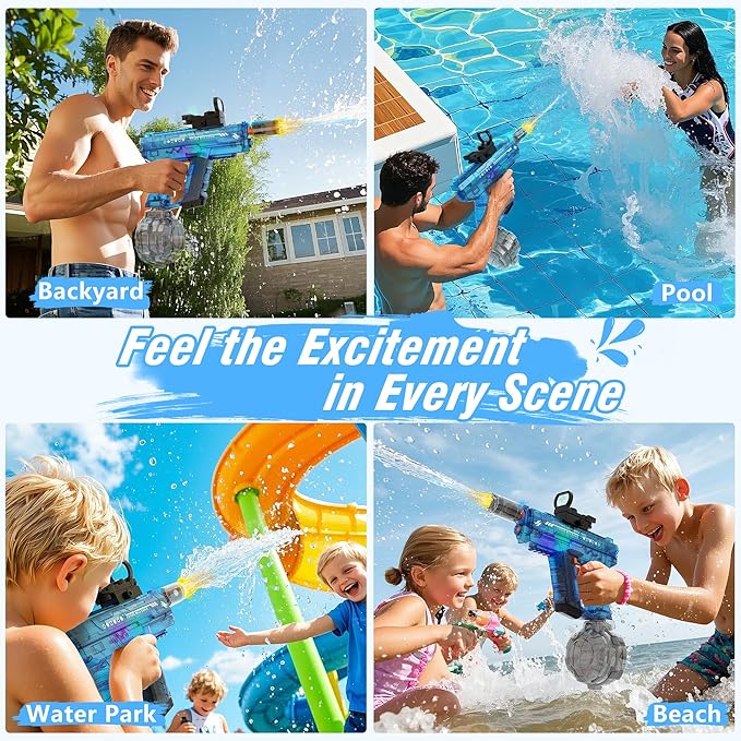 Electric Water Guns for Adults & Kids,Realistic Automatic Water Gun with 26-32 FT Long Range,800ml Large Water Tank,Splash-Resistant Design,Summer Outdoor Pool Beach Toy for Backyard Games(Blue)