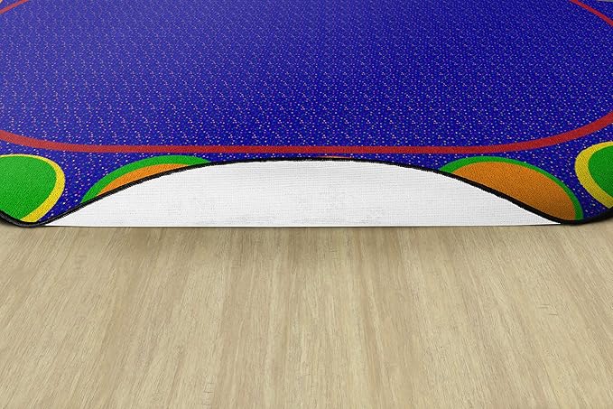 Flagship Carpets Sitting Spots Seating Oval Area Rug for Children's Classroom or Kids Playroom, and Home Learning Carpet, Seats 20, 6' x 8'4", Blue