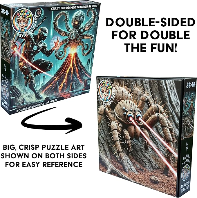 Kids Puzzle Double-Sided Jigsaw – Ninja Robot & Laser Spider – 36-Piece Toddler, Preschool, & Elementary Puzzle (Ideal for Ages 3-8) | Fun Educational Toy & Gift