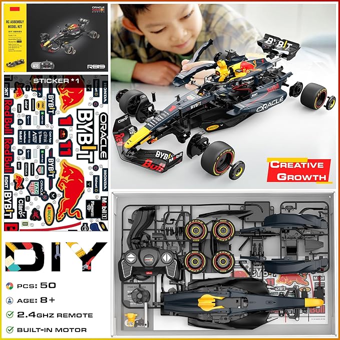 Licensed Red Bull F1 RB19 RC Car Building Kit 1/16 Scale Supercar Assembly Set with Remote Controller, Licensed Model, 55 Pieces, STEM Kits for Kids and Adults, Ages 8+ (RedBull RB19)