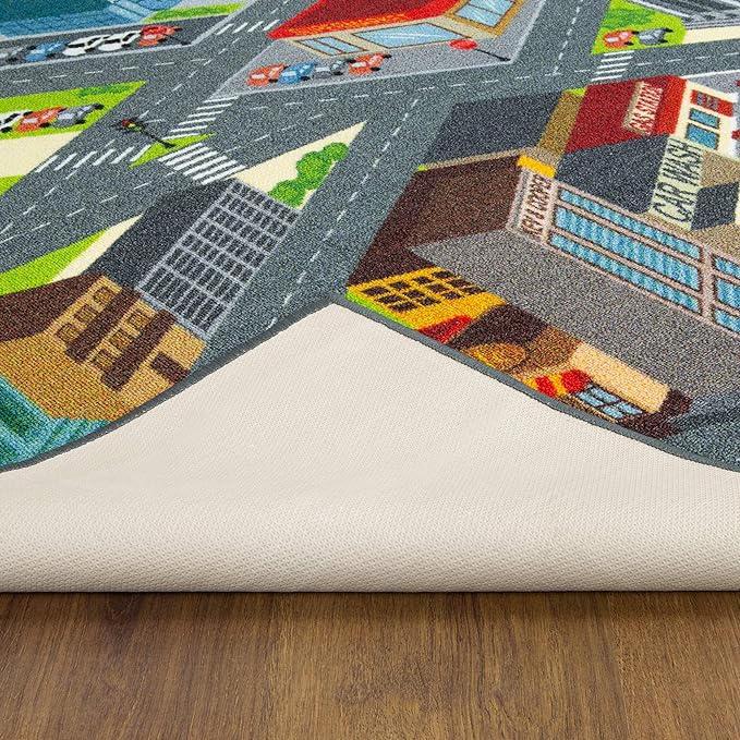 KC CUBS Road Play Map City Car Vehicle Traffic Educational Learning & Fun Game Area Non Slip Boy & Girl Kids Rug Carpet for Children Bedroom, Toddler Classroom & Baby Playroom Mat, Playtime Activity