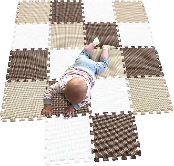 MQIAOHAM 18 pcs White-Coffee-Beige Waterproof Indoor Best Yard Thick Antiskid Cushion Safety Tile Activity Boys Protector Non Slip Exercise Safe 101106110