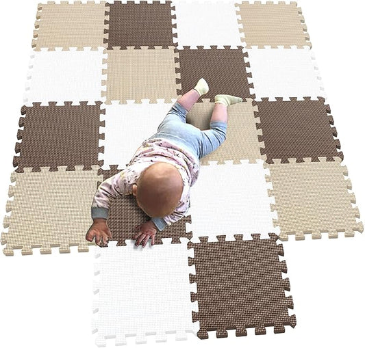 MQIAOHAM 18 pcs White-Coffee-Beige Waterproof Indoor Best Yard Thick Antiskid Cushion Safety Tile Activity Boys Protector Non Slip Exercise Safe 101106110