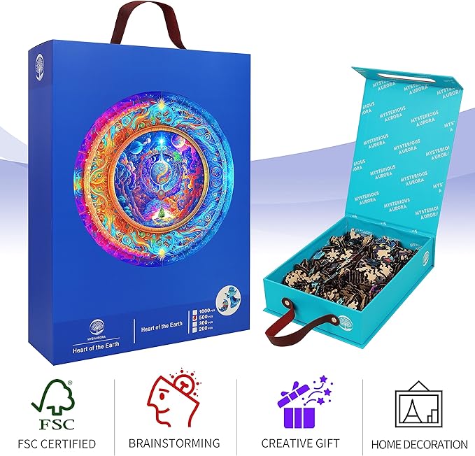 Wooden Puzzles for Adults Mandala Premium Unique 300 Piece Medium Size 12.6" x 12.6" Jigsaw Puzzles Brain Teaser Puzzles, Beautiful Package, Best Gift for Adults Family Games