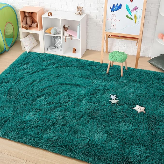 Amearea Blue and Green Shag Area Rug 5' x 7' - Luxury Soft Plush Fuzzy Carpet for Living Room, Indoor Fluffy Teal Green Large Rugs for Bedroom Nursery Non Slip Shaggy Carpets Home Decor