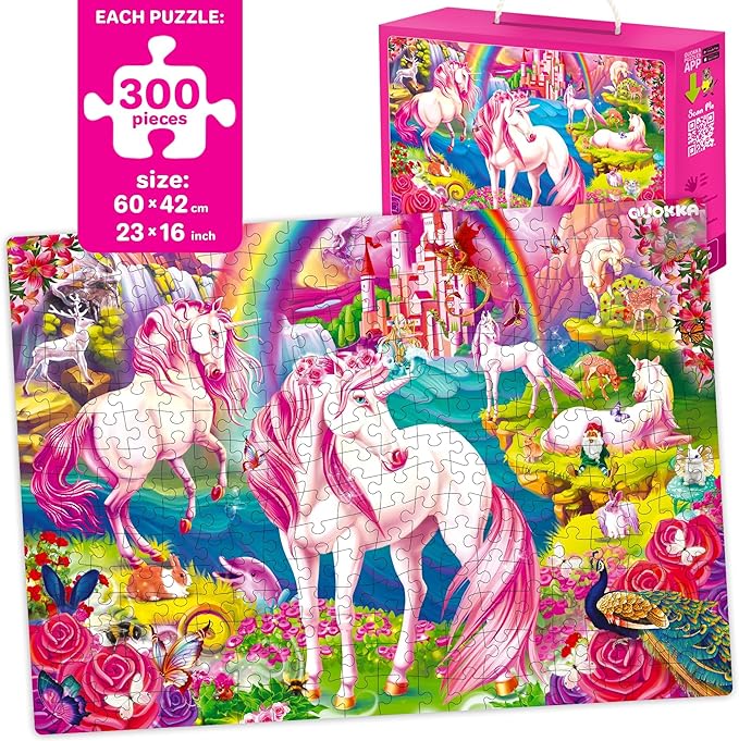QUOKKA 300 Pieces Puzzles for Kids Ages 10-12 - 3X Set Floor Jigsaw Puzzles for 8-10 yo - Toy for Learning Unicorn – Jigsaw Educational Game for Adult Family Boy and Girl
