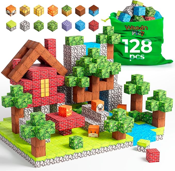 Magnetic Blocks Cubes 128PCS - STEM Cube Building Blocks & Magnet Cubes, Fidget, Montessori for Kids Ages 3-5 & 5-7 & 8-12, Magnetic Kit Cubes, Construction Magnet Toys Blocks Birthday Gifts