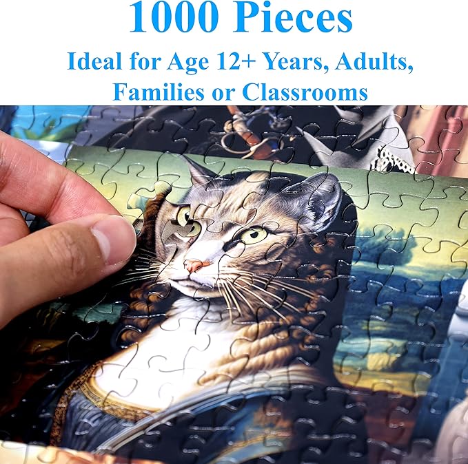 Think2Master Funny Cats 1000 Pieces Jigsaw Puzzle Featuring heartwarming Kittens and Cats. Fun for Teens, Seniors & Families. Great Gift for Kids Ages 13+ Size: 26.8” x 18.9”