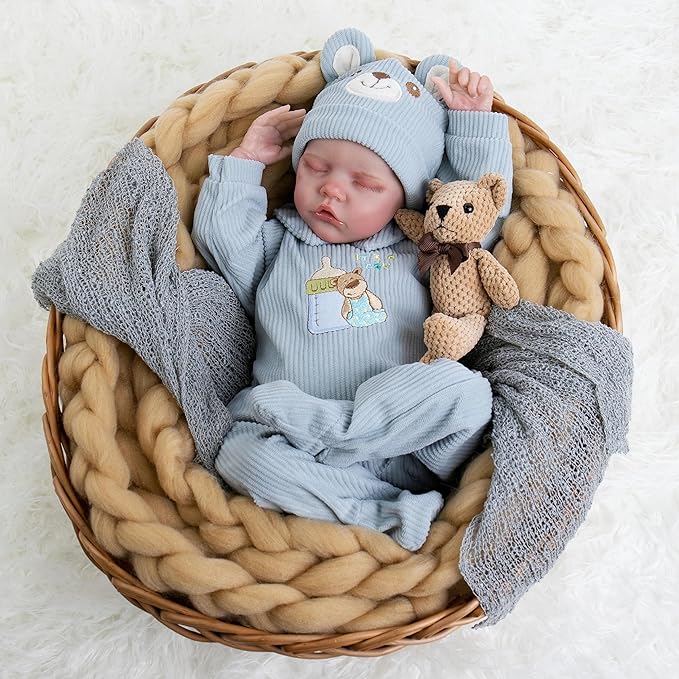 Aori Reborn Baby Dolls Boy - 18 Inch Realistic Sleeping Newborn Doll Soft Cloth Body Handmade Lifelike Baby Doll with Outfit Set - Weighted Baby Boy for Role Play, Gift for Kids 3+