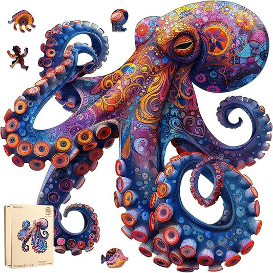 Octopus Puzzles for Adults 500 Pieces, 5MM Thick Wooden Jigsaw Puzzles, Unique Shape Puzzle Ocean Wood Puzzles for Adults and Kids Birthday Gifts Family Game 16.9 * 16.9inch