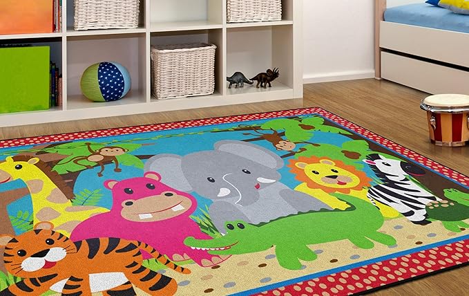 Flagship Carpets Kids and Baby Non Slip Area Rug for Home Learning or Classroom Carpet, Playroom or Kids Bedroom Mat, 5' x 8', Cutie Jungle